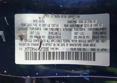 2010 Mazda Cx-9 Touring z USA, uszkodzony, nr VIN JM3TB3MA4A0203266